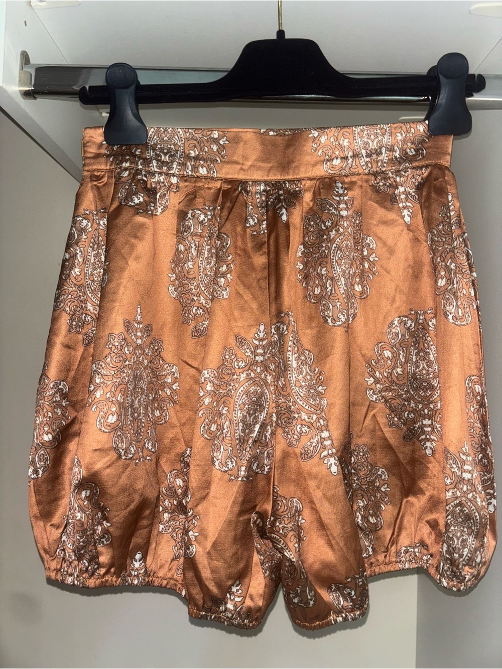Women's Copper / Brown Paisley Satin Shorts Size Small / 4 Boho Festival Style